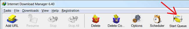 'Start queue' IDM toolbar button